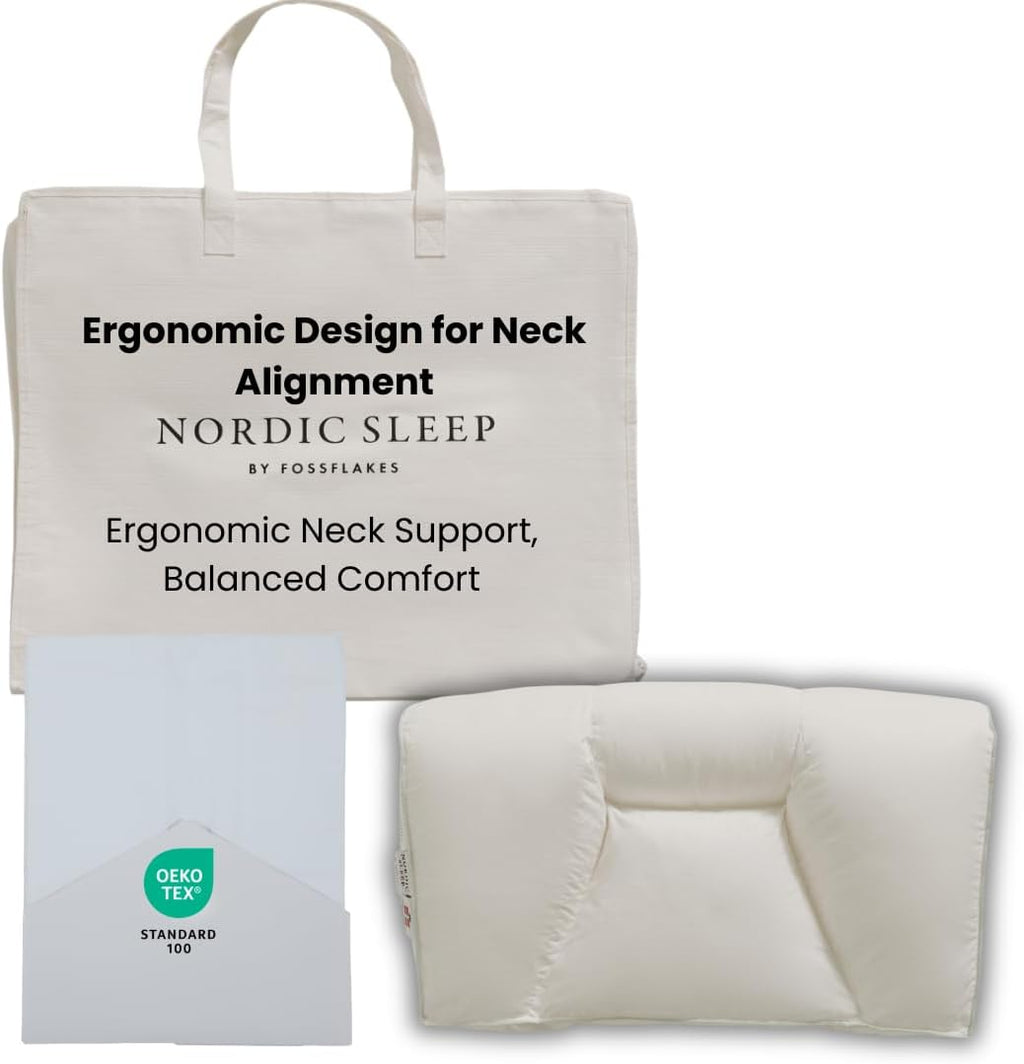 FOSSFLAKES Chiropractic Pillow Medium with Cover – Firm Ergonomic Neck Pillow for Support and Alignment – Breathable Rectangular Cushion…