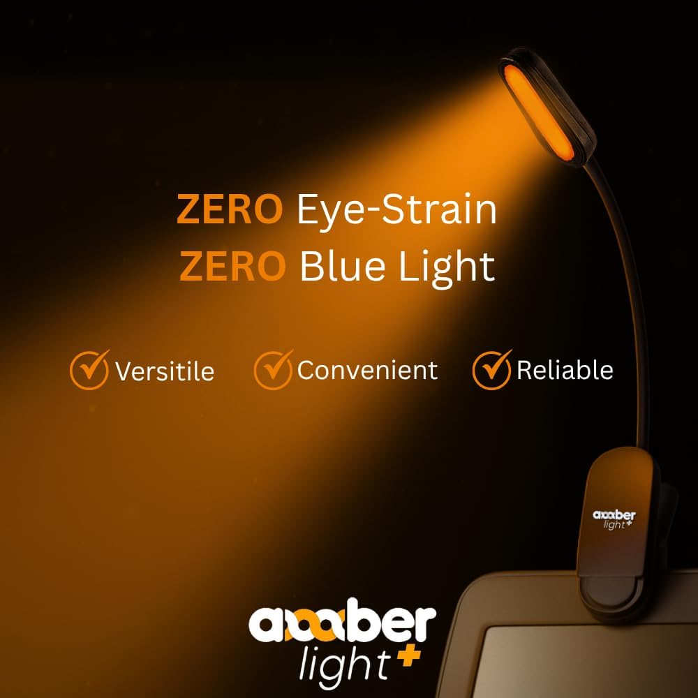 Amber Light + Giftable Amber Book Light - Blue Light Blocking - Night Reading Booklight Store. Rechargeable. 1600K for Reading in Bed at…