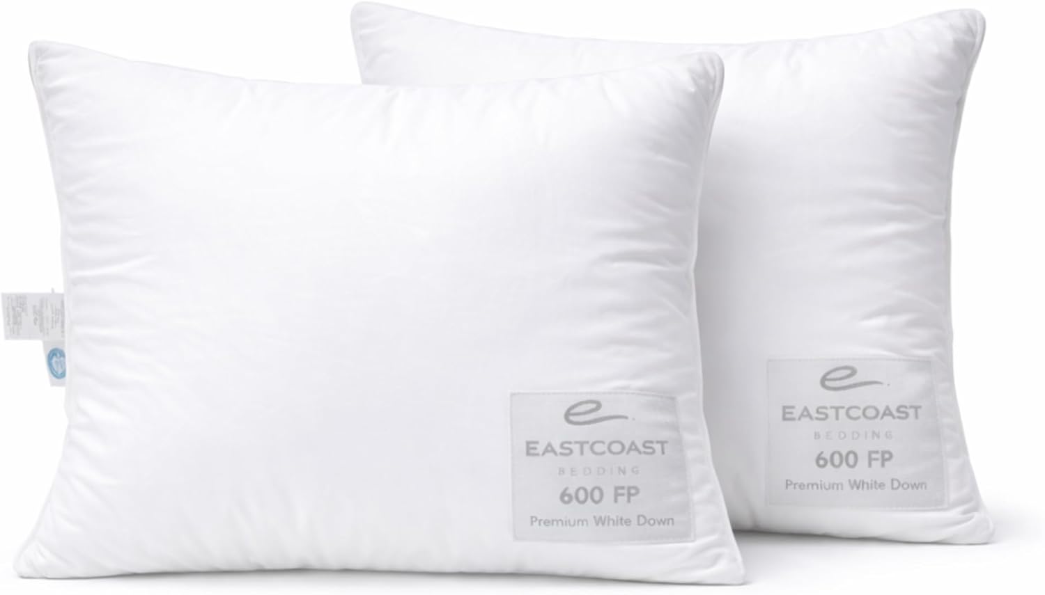 East Coast Bedding 100% White Down Pillow, No Feathers, 600 Fill Power, 400 Thread Count Cotton Shell, Firm Loft, King 20x36, 2 Pack