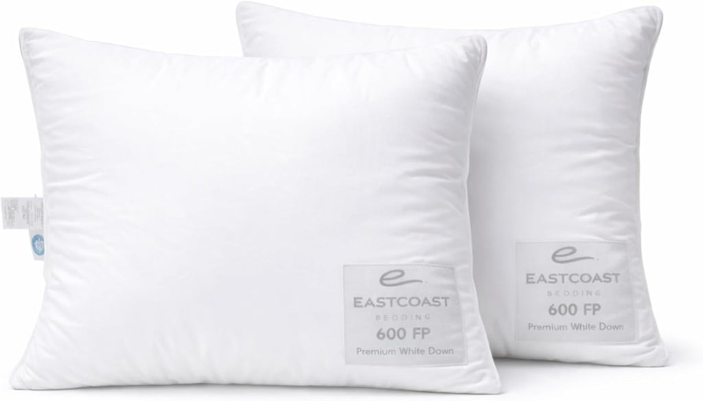 East Coast Bedding 100% White Down Pillow, No Feathers, Made in USA, 600 Fill Power, 400 Thread Count Cotton Shell, Soft Loft, Queen…