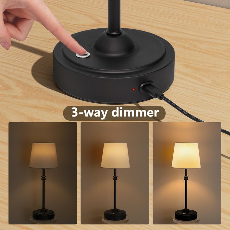 ONEWISH Cordless Table Lamps Set of 2 - Battery Powered Lamp, 4000mAh Rechargeable, Stepless Dimmable, Wireless Lamp with Fabric Shade…