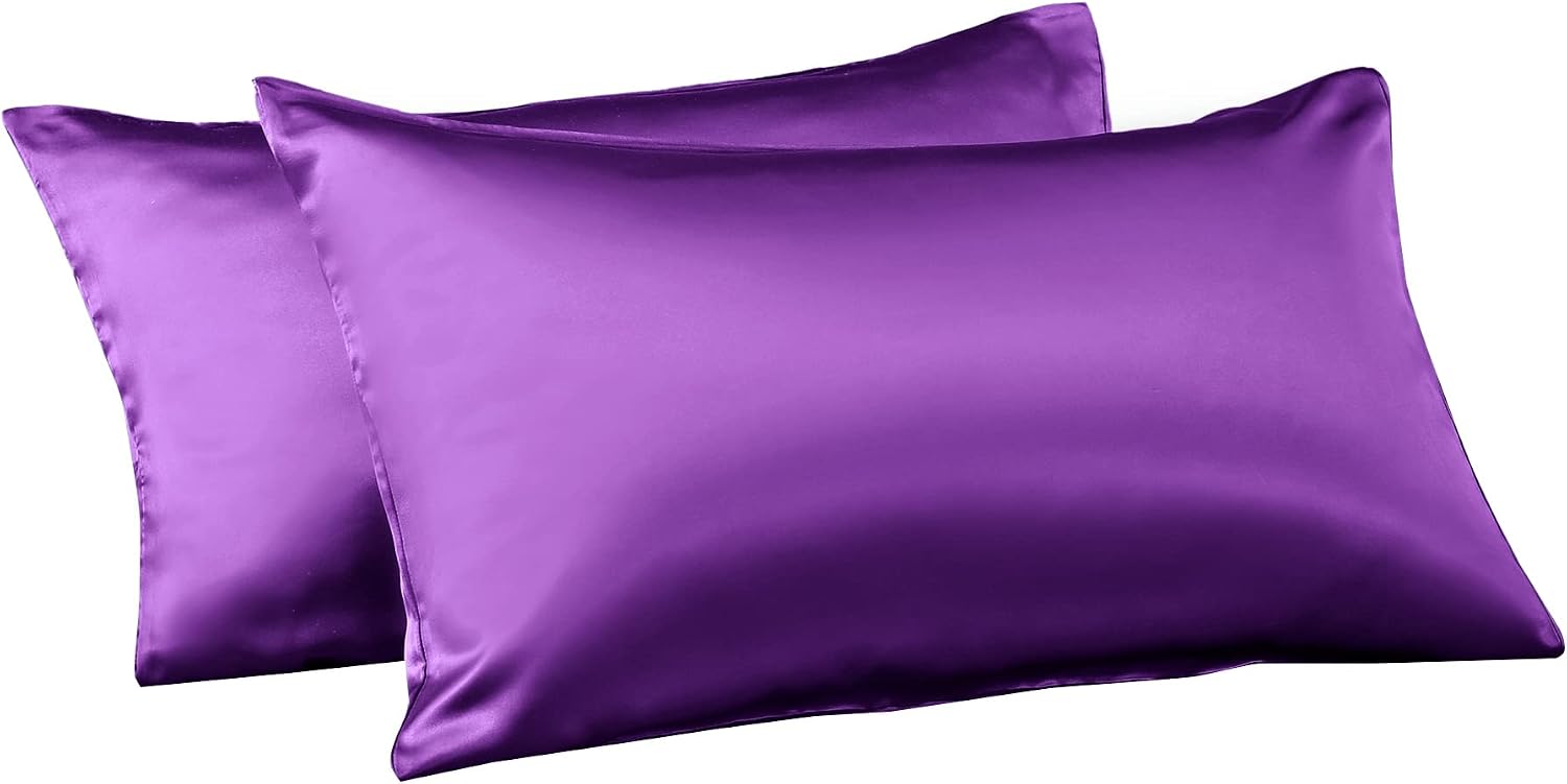 Homiest Purple Satin Pillowcase for Hair and Skin, King Size Pillow Covers Luxury & Ultra Soft Pillow Cases Set of 2, Cooling…