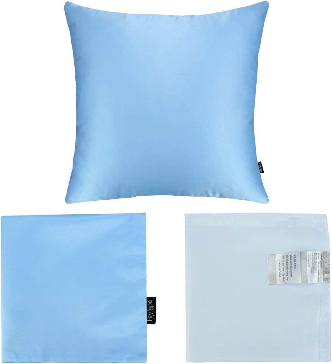 Faylapa 4 Pack Satin Throw Pillow Cases, Sky Blue Heavy Silk Satin Decorative Pillow Covers Solid Dyed Soft Pillow Cover Home Decor,20" x…