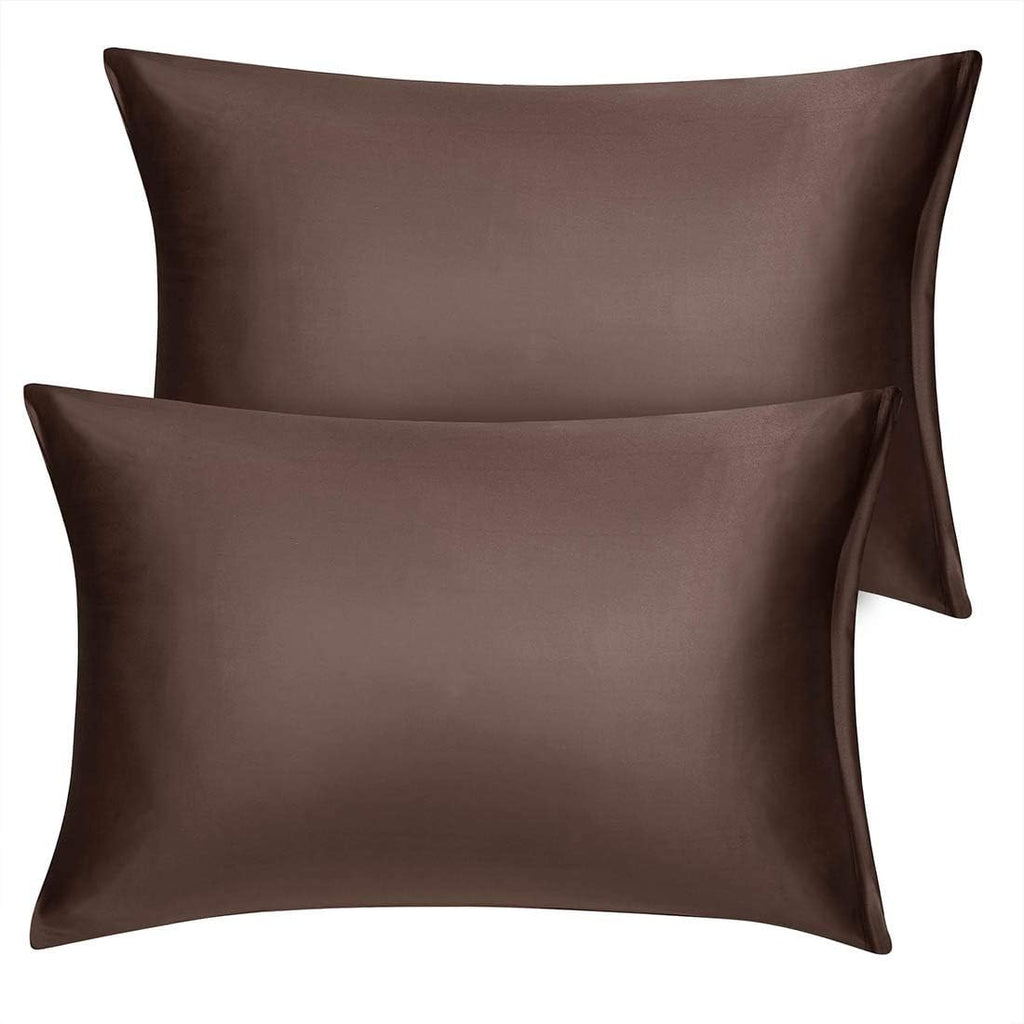 uxcell King Satin Pillowcase with Zipper, Super Soft and Luxury, Silky Pillow Cases Covers Set of 2, 21"x37", Brown