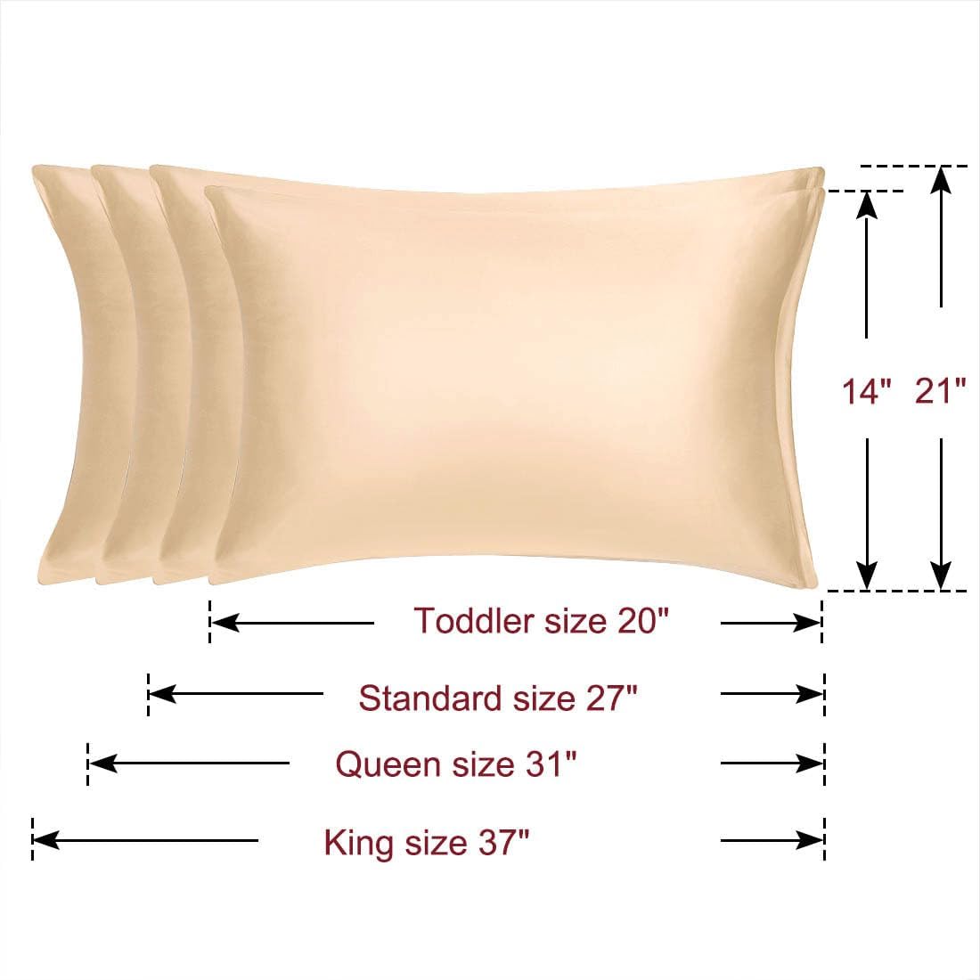 uxcell Queen Satin Pillowcase with Zipper, Super Soft and Luxury, Silky Pillow Cases Covers Set of 2, 21"x31", Champagne