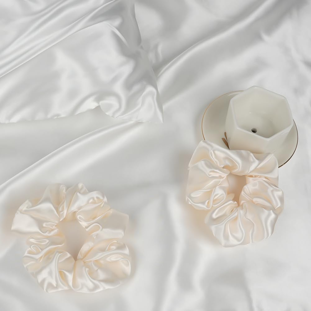 Auauy 2 Pack Satin Silk Pillowcase, 19.69x29.53inches Silk Pillowcases for Hair and Skin with 2PCS Satin Hair Scrunchies&Eye Mask, Soft Sli…