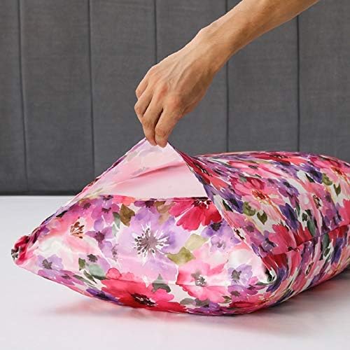 Lcbd Satin Pillowcase for Hair and Skin, Queen Size Printed Pillow Cases Set of 2, Silky Floral Print Pillow Covers with Envelope Closure,…