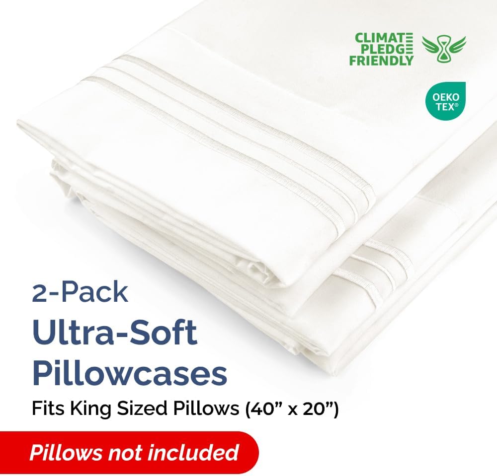 King Pillow Cases Set of 2 - Ultra Soft Hotel Quality Pillowcase Covers - Comfy, Cozy & Wrinkle Free - Shrinkage and Fade Resistant…
