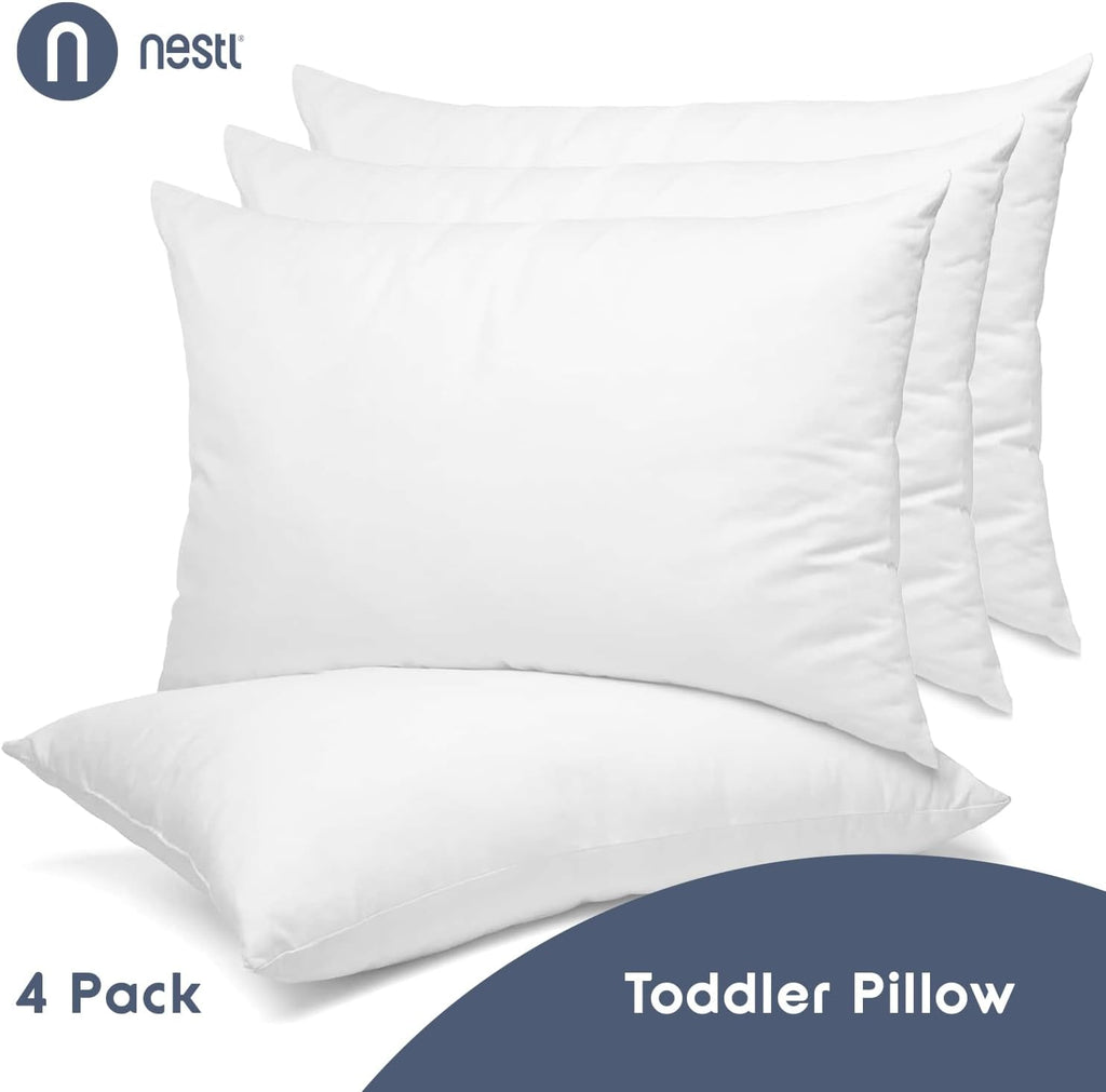 Nestl 4 Pack Toddler Pillow for Sleeping 13 x 18, Small Kids Pillow for Travel, Car, School, Nap, & Toddler Bed, Machine Washable Soft Cott…