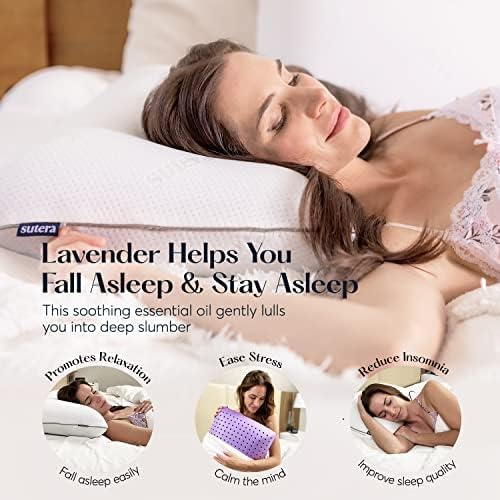 Sutera Cooling Lavender Zen Memory Foam Pillow for Sleeping - Essential Lavender Oil Infused, Cooling Pillow with Neck, Shoulder and Back S…