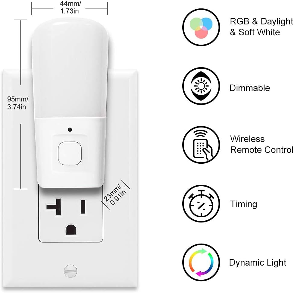 L LOHAS LED Kids Night Lights Plug in, RGB Color Changing Plug into Wall Lights Remote, Rainbow Dimmable Girls Night Light Switch…