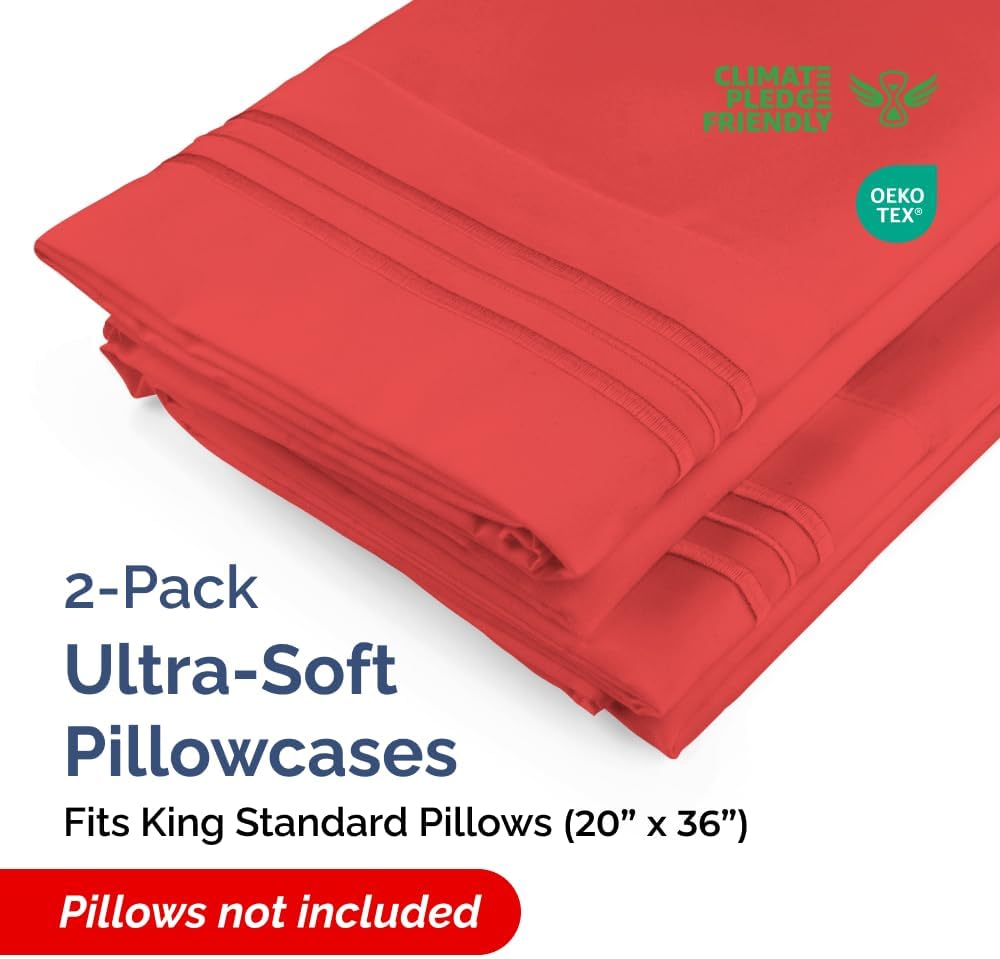 King Standard Pillow Cases Set of 2 - Ultra-Soft Hotel Quality Pillowcase Covers - Comfy, Cozy & Fade Free - Wrinkle Resistant - Machine…