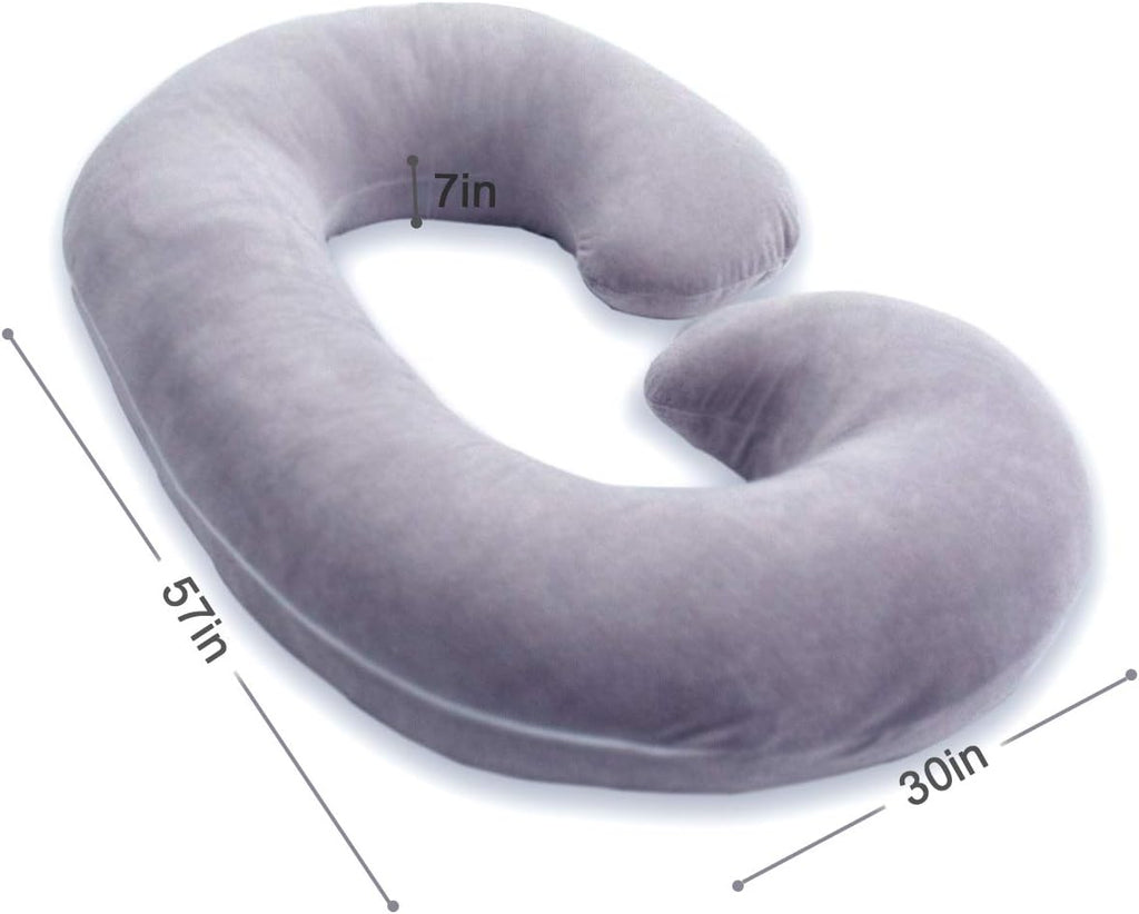 1 MIDDLE ONE Pregnancy Pillow, C Shaped Full Body Pillow for Maternity Support and Pregnant Women Sleeping with Velvet Cover (Dark Grey)