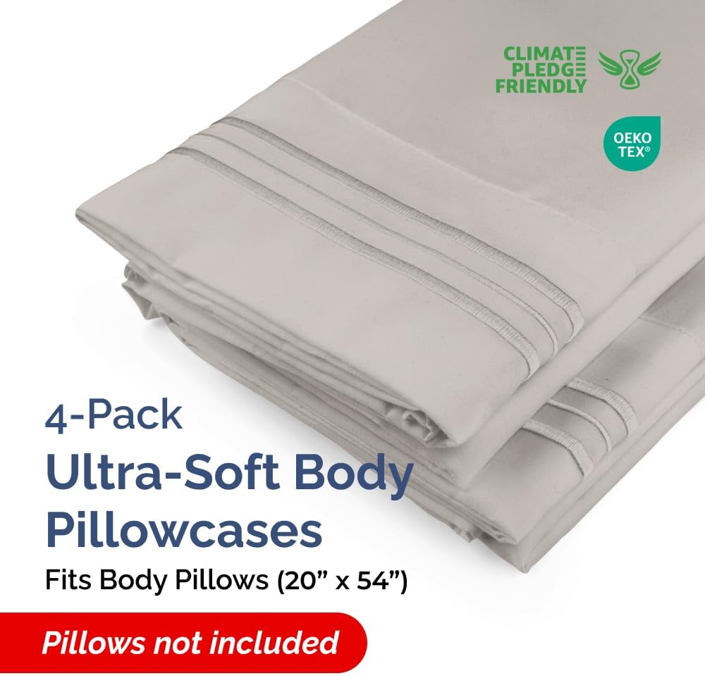 Body Pillowcases Set of 4-20x54 Long Body Pillow Case - Soft Body Pillow Cover for Sleeping & Side Sleepers - Comfy, Breathable & Fade…