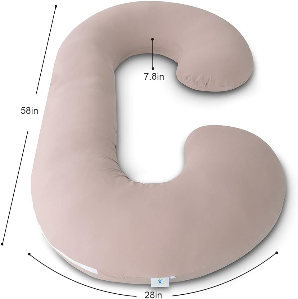 INSEN Pregnancy Pillow Cooling, Maternity Pillow with Soft Cotton Cover, C Shaped for Side Sleeping, Natural Pink