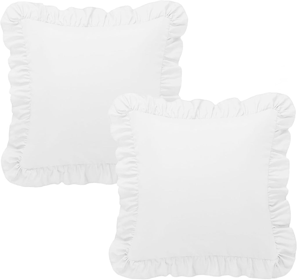 KKJIAF Ruffle Pillow Cases 20x20 Inches, White Square Ruffled Pillow Covers Set of 2, Microfiber Wrinkle Resistant Pillow Shams with…