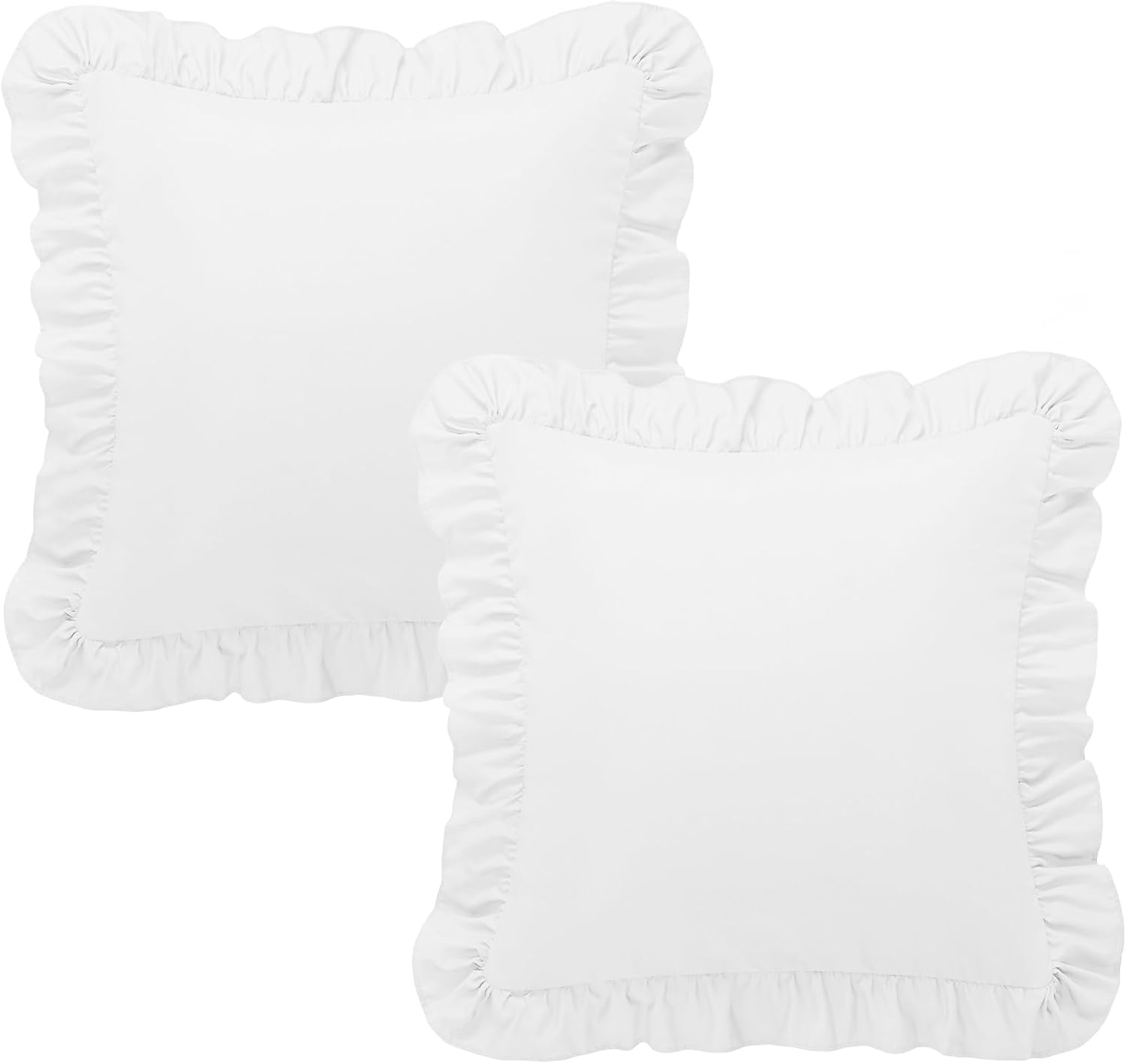 KKJIAF Ruffle Pillow Cases 20x20 Inches, White Square Ruffled Pillow Covers Set of 2, Microfiber Wrinkle Resistant Pillow Shams with…