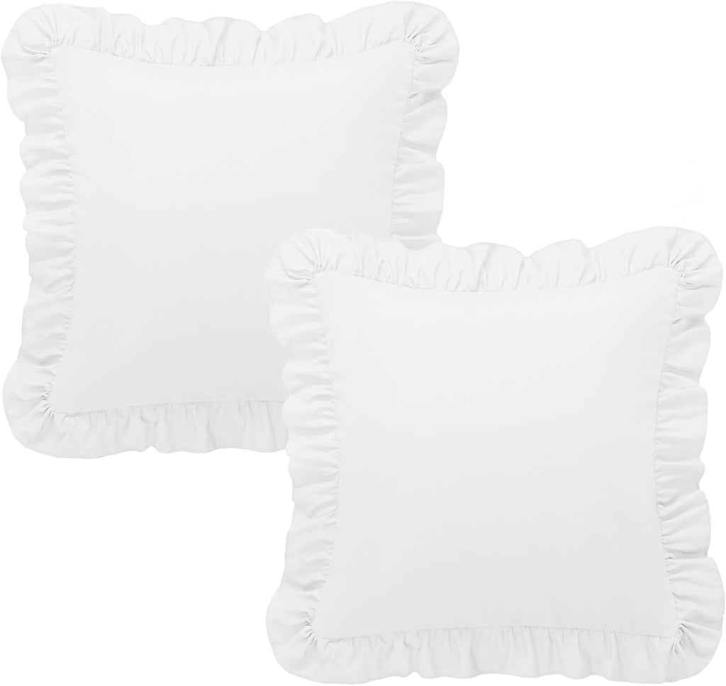 KKJIAF Ruffle Pillow Cases 24x24 Inches, White Square Ruffled Pillow Covers Set of 2, Microfiber Wrinkle Resistant Pillow Shams with…