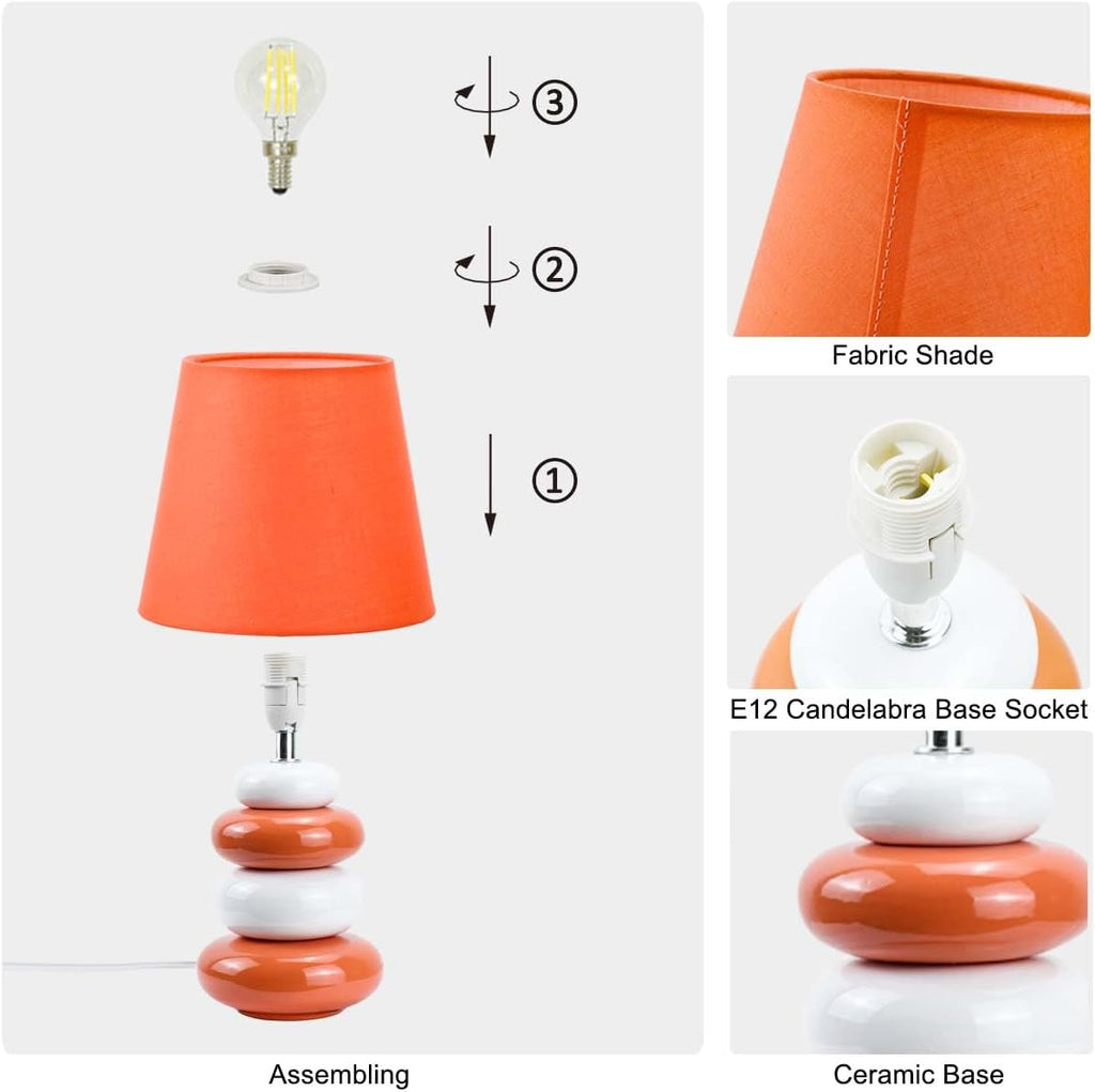 Ange Orange Small Table Lamp for Living Room as Bedside Table Lamp for Bedroom, Modern Ceramic Kids Night Table Lamp, Φ6.5×H12.44IN, Bulb…