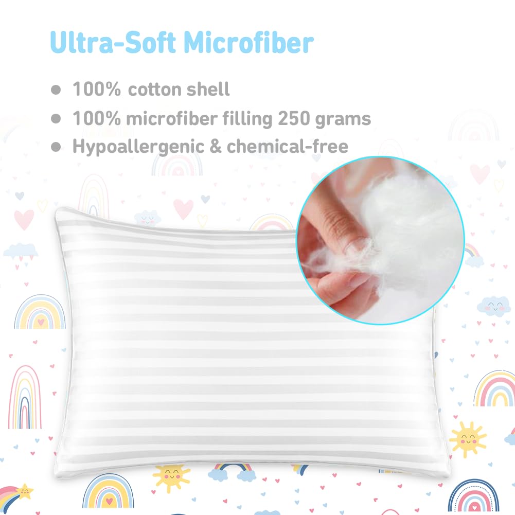 Toddler Pillow,13X18 Toddler Pillows for Sleeping, Machine Washable Kids Pillow with Pillowcase, Perfect for Travel, Toddlers Cot…