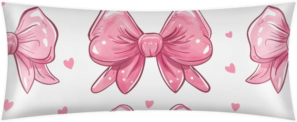 Bows Pink Heart Body Pillow Pillowcase 21"x 54" Long Body Pillow Cover with Zipper King Size Pillow Cases Queen Pillowcase for Hair and…