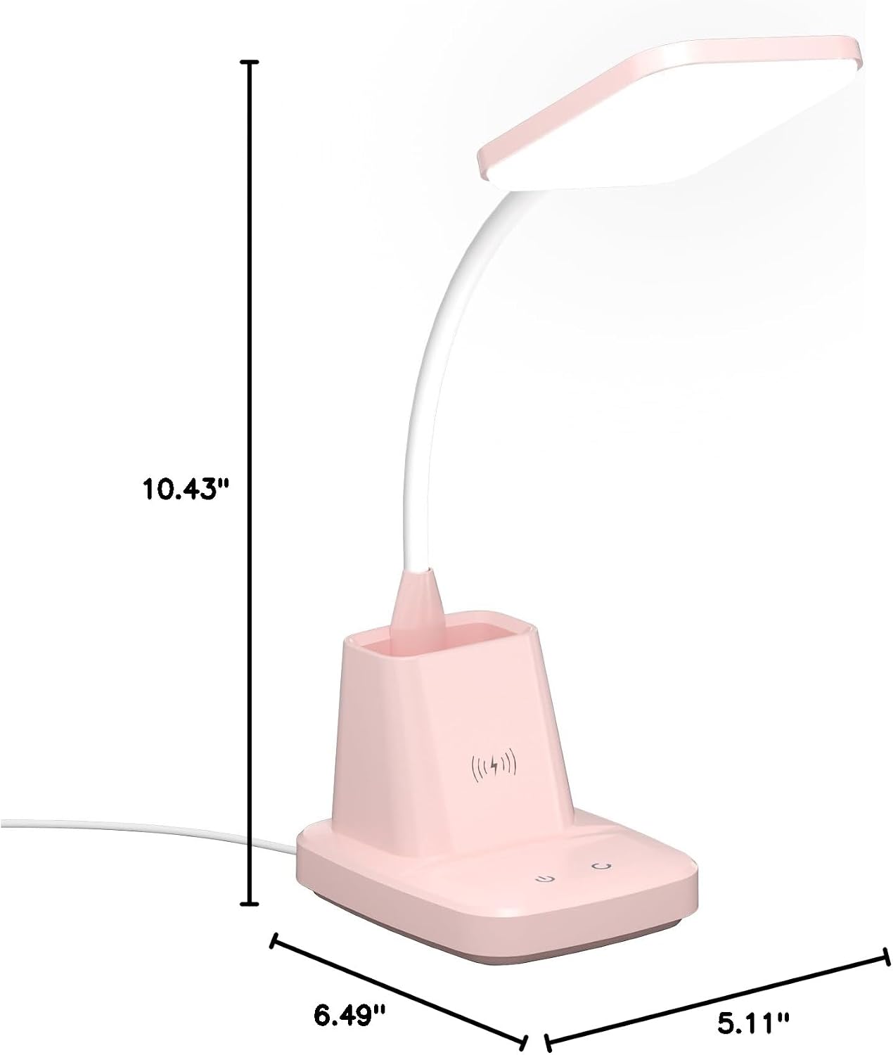 Pink Desk Lamp, Small Desk Lamp with Pen Holder, Wireless Charger LED Desk Lamps for Home Office, Kids Desk Lamps 800LM Flexible Arm 3…