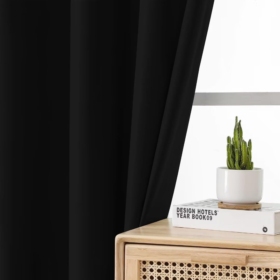 Joydeco 100% Blackout Curtains 72 Inch Long, Black Black Out Curtains for Bedroom Windows, Room Darkening Thermal Insulated Short…