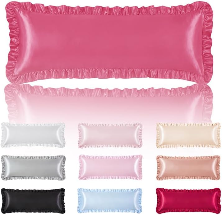 HommxJF Peach Red Satin Pillowcases Body Pillow for Hair and Skin, Peach Red Body Pillow Silk Pillowcase with Envelope Closure Princess Room…