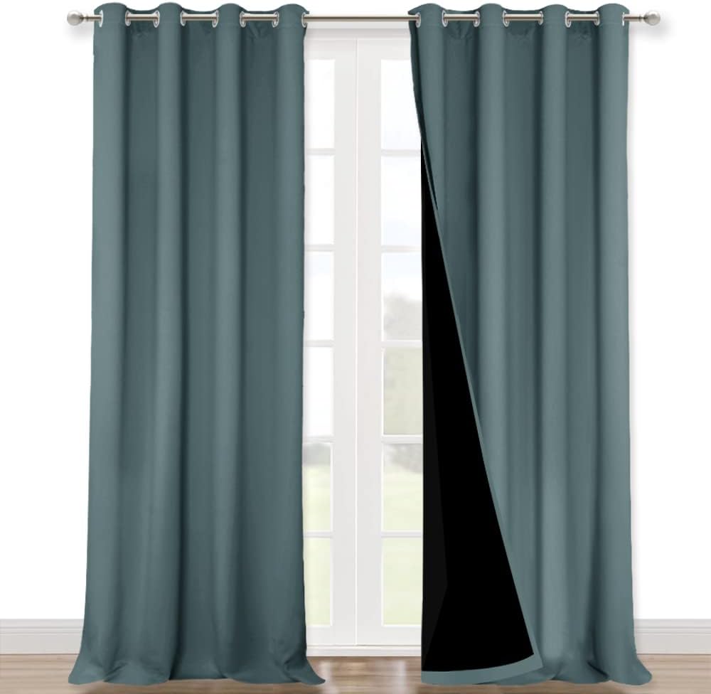 Nicetown Full Shading Curtains 90" Long 2 Panels Set for Windows, Super Heavy-Duty Black Lined Blackout Curtains for Bedroom, Privacy Assur…