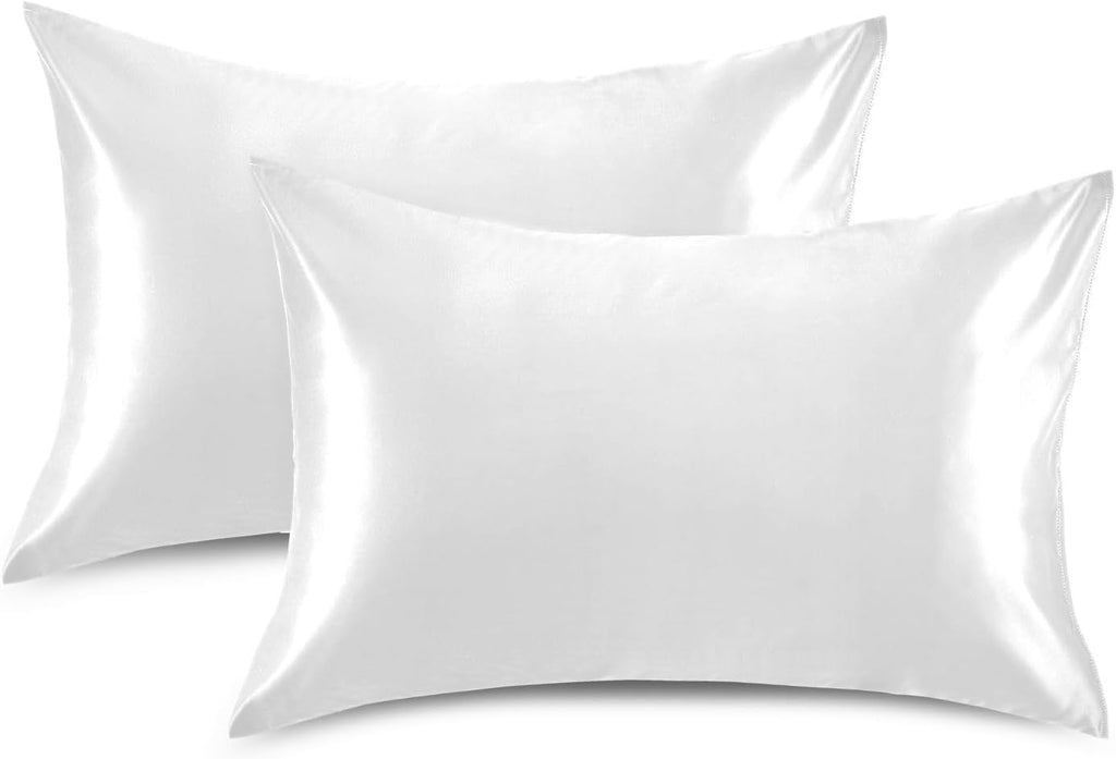 White Color Pillow Covers Silk Pillowcase for Hair and Skin Soft and Smooth Breathable Satin Pillowcase Standard Size Pillow Case for…