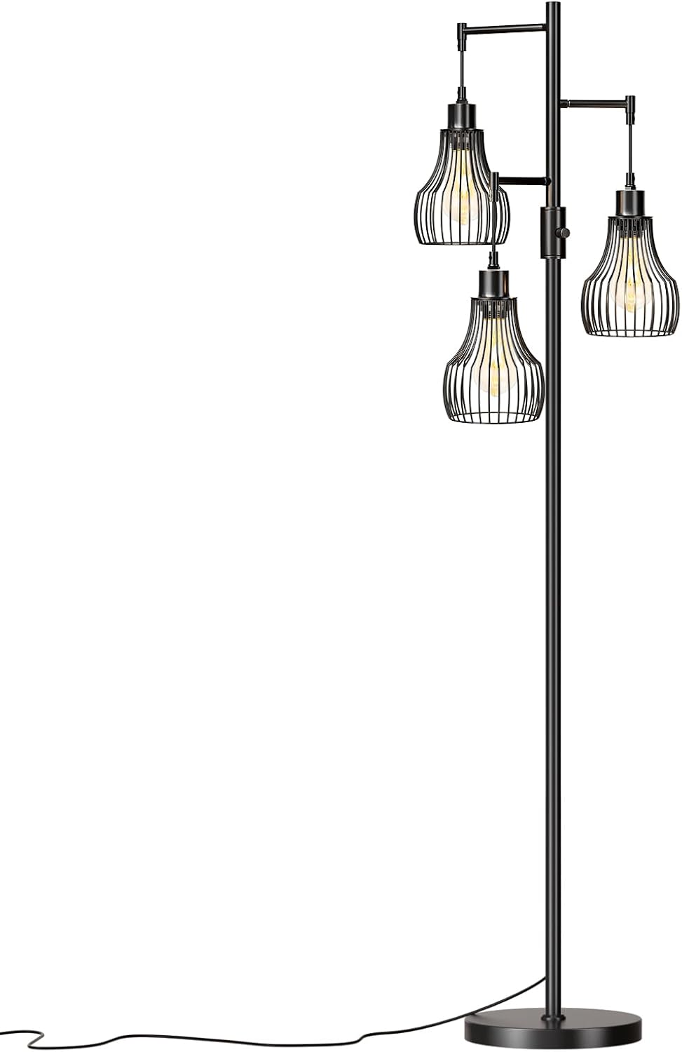 Ziisee Dimmable Floor Lamp, 3 x 800LM LED Edison Bulbs Included, Farmhouse Industrial Floor Lamp Standing Tree Lamp with Elegant Cage…