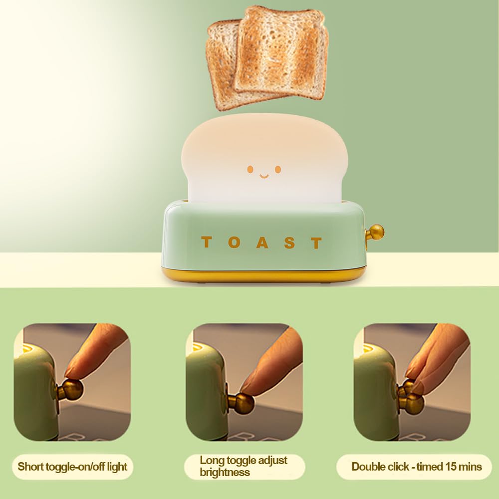 Myratts Led Cute Toaster Lamp, Kawaii LED Toast Bread Night Light, Super Squishy Silicone USB Rechargeable and Portable Light with Timer, X…