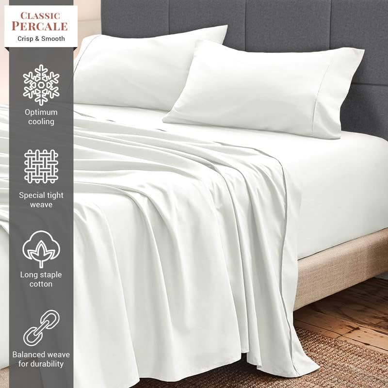 Pizuna 100% Cotton Twin XL Sheets Set - Crisp, Breathable Percale Weave Bed Sheets - Fully Elasticized 15" Deep Pocket Cooling Sheet - Long…