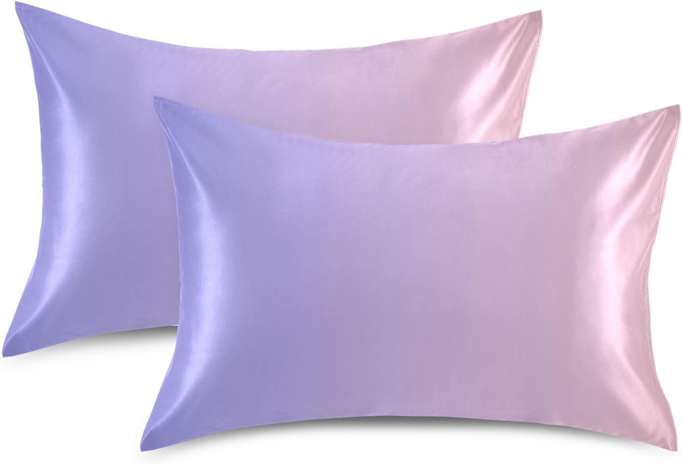 Purple Pink Gradient Color Pillow Covers Silk Pillowcase for Hair and Skin Soft Smooth Cooling Satin Pillowcase Standard Size Pillow Case…