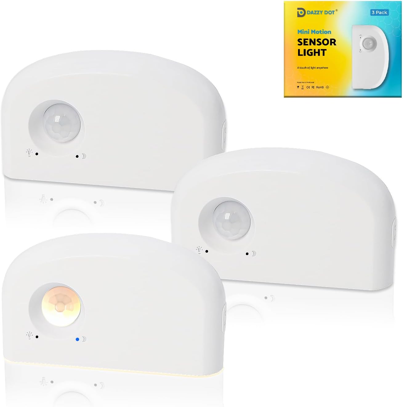Dazzydot DAZZY DOT Rechargeable Motion Sensor Night Light, Mini Battery Night Light, Warm White Stair Lights Indoor, Ultra-Thin Magnetic Di…