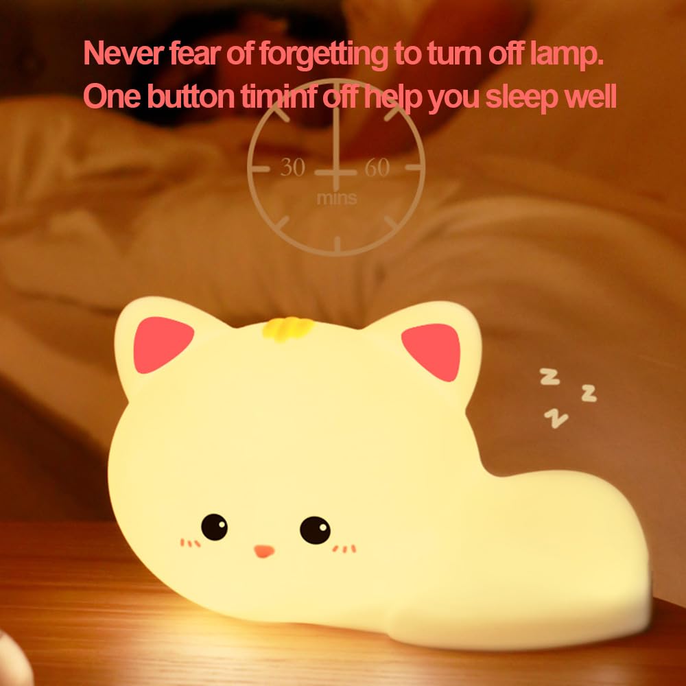 Myratts Led Cute Cat Night Light, 16 Colors Dimmable Nursery Kawaii Nightlight, Super Squishy Silicone USB Rechargeable Remote Control Nigh…