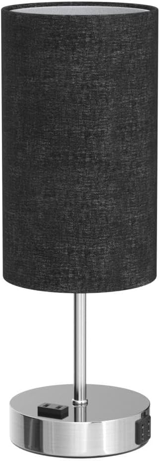 Brightever Black Touch Control Table Lamp Set of 2, with 2 USB Charging Ports&AC Outlet, 3-Way Dimmable Bedside Nightstand Lamps with Fabri…
