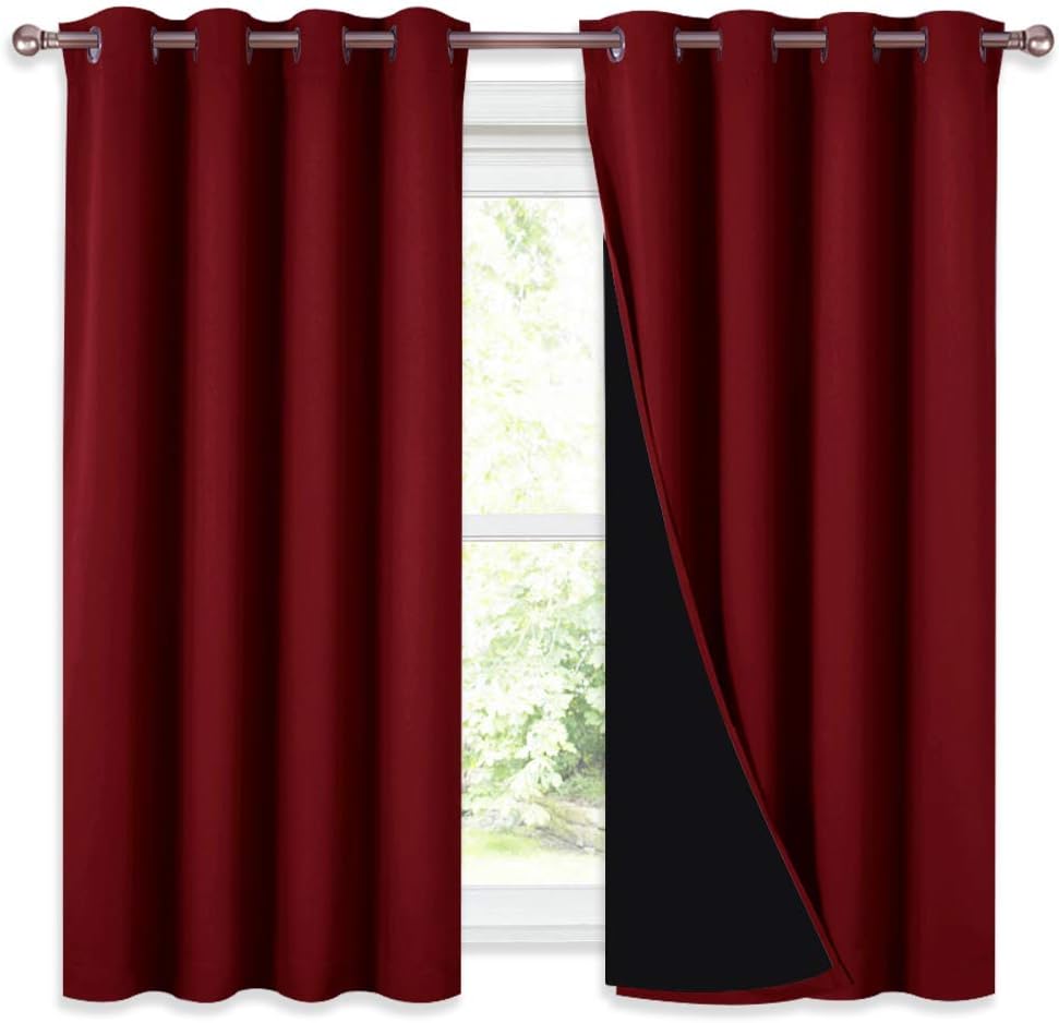 Nicetown Kitchen Full Blackout Curtain Panels, Super Thick and Soft Insulated Window Covers, 100% Blackout Draperies with Black Backing for…
