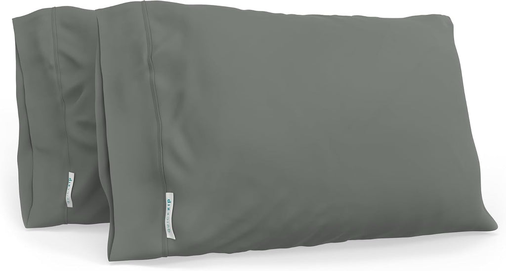 QuickZip Sateen Pillow Case Standard/Queen Size (20” X 32”) Pillowcases, Set of 2, 100% Cotton Pillow Covers with Envelope Closure, Slate…
