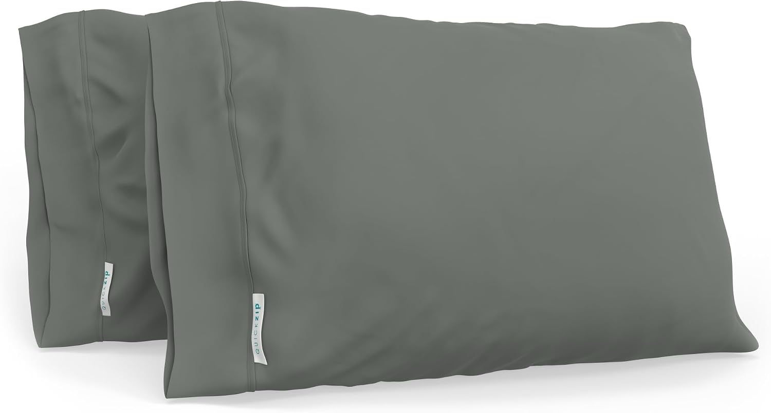 QuickZip Sateen Pillow Case King Size (20" X 39") Pillowcases, Set of 2, 100% Cotton Pillow Covers with Envelope Closure, Slate Gray