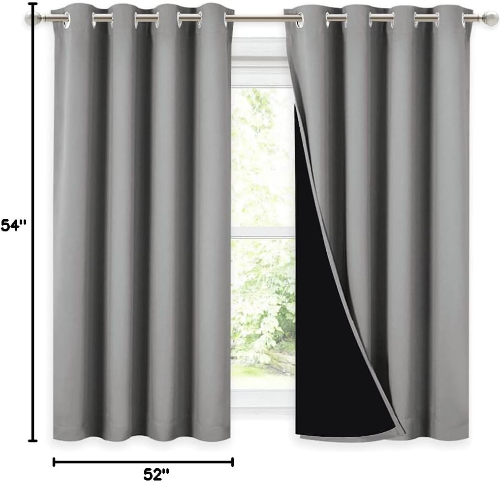 Nicetown 100% Blackout Curtains with Black Liners, Thermal Insulated Full Blackout 2-Layer Drapes, Noise Cancellation Window Draperies for…