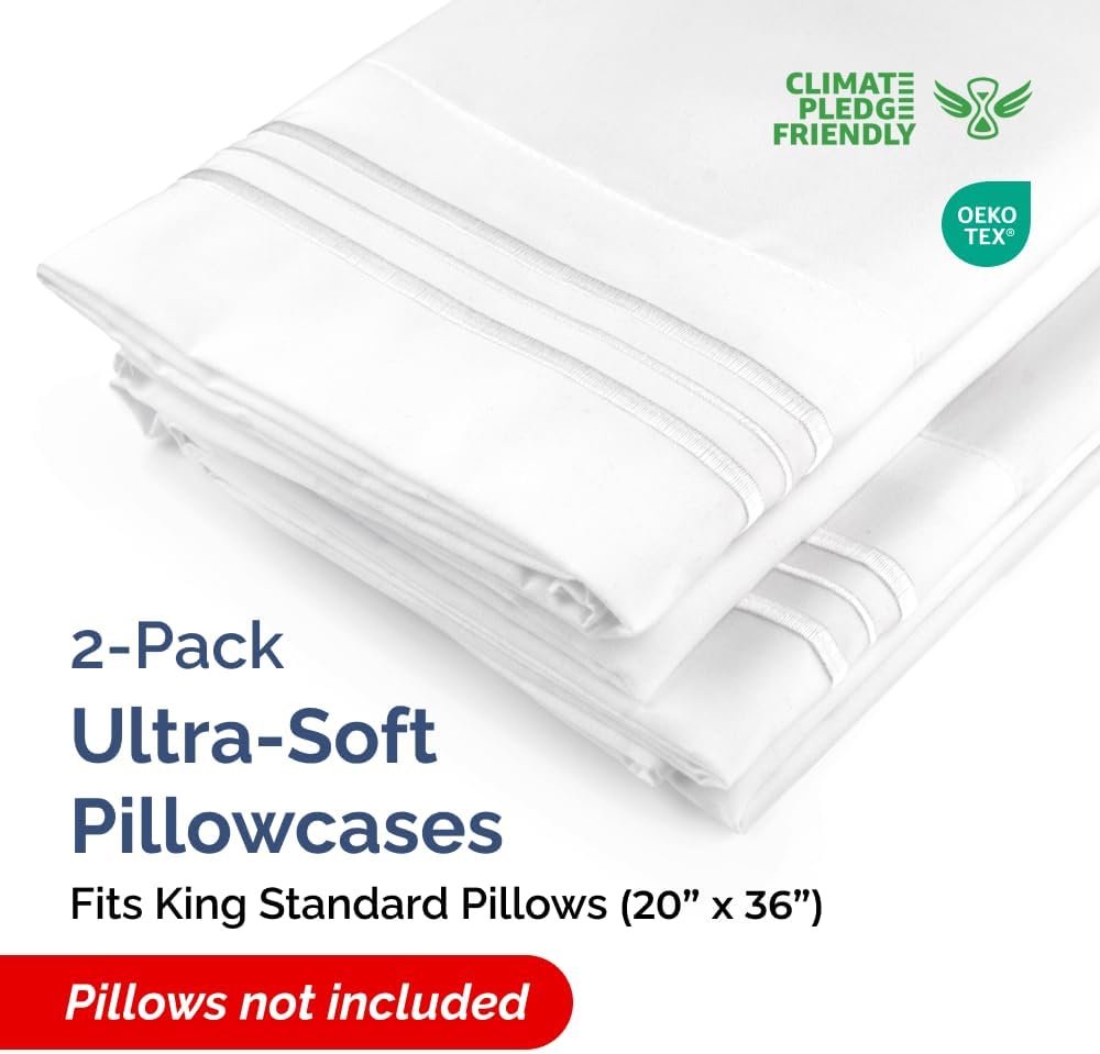 King Standard Pillow Cases Set of 2 - Ultra-Soft Hotel Quality Pillowcase Covers - Comfy, Cozy & Fade Free - Wrinkle Resistant - Machine…