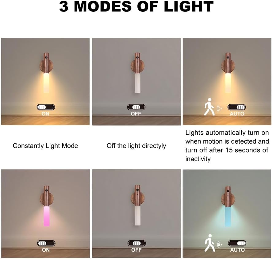 LANDGOO Motion Sensor Night Light RGB & Touch Control | USB-C Rechargeable Wooden Wall Sconce | Bathroom/Bedroom Light for Hallway…
