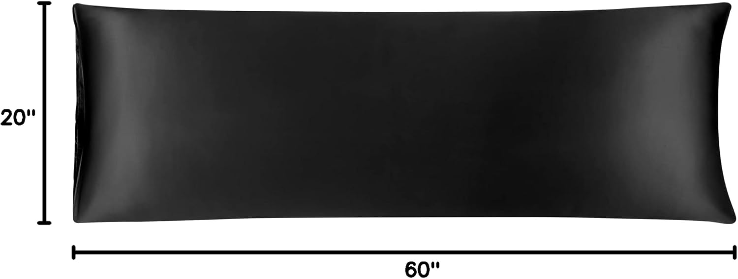uxcell Body Pillow Cover 20x60 Inch Black Silky Satin Body Pillowcases for Hair and Skin Luxury Cooling Soft Smooth Washable