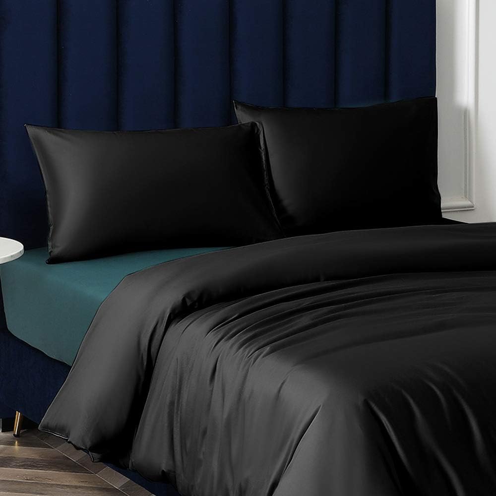 Ntbay Zippered Satin Pillow Cases for Hair and Skin, Luxury King Hidden Zipper Pillowcases Set of 2, 20x36 Inches, Black 36 Inches Black