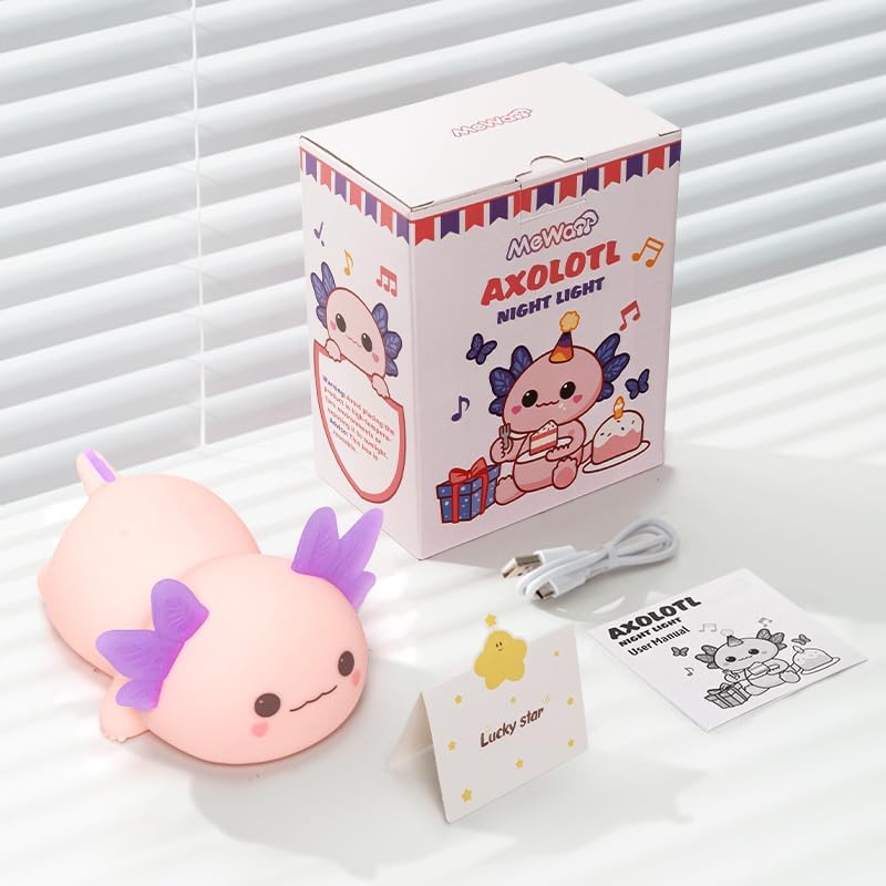 Mewaii Huggwaii Squishy Axolotl Night Light for Kids, 4 Soothing White Noise Sounds, Dimmable Silicone Axolotl Lamp Toddler Light…
