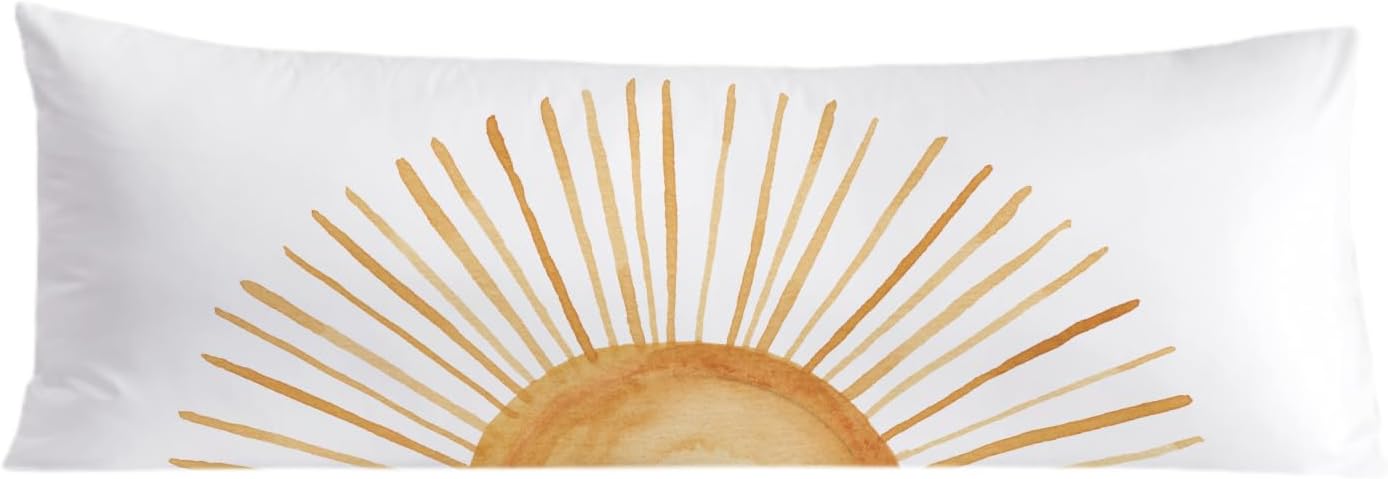 Boho Sun Sunset Sunrise 20x54 Body Pillow Cover, Boho Sunshine Nursery Decor, Minimalist Watercolor Horizontal Sun Sunshine Decorative…