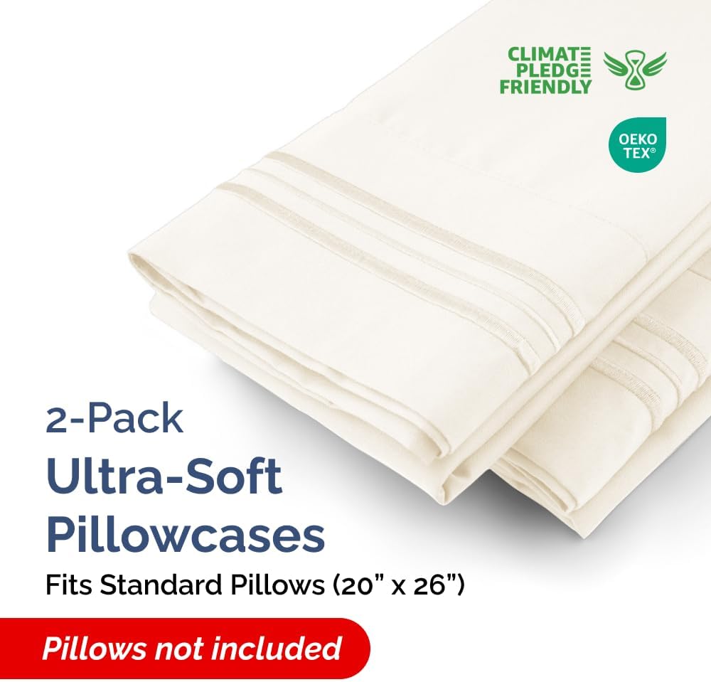 Standard Pillow Cases Set of 2 - Ultra-Soft Hotel Quality Pillowcase Covers - Comfy & Wrinkle Free - Stain & Fade Resistant - Machine…