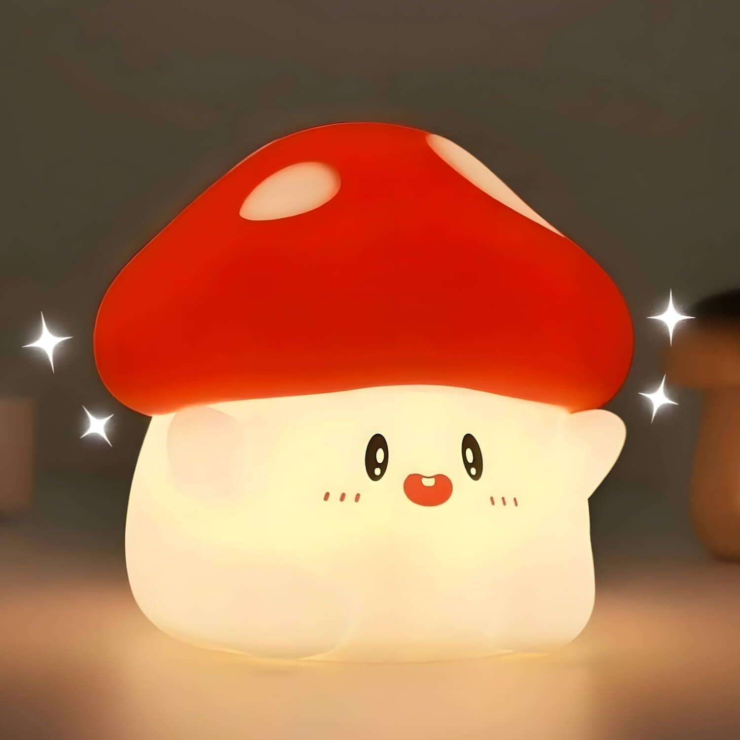 Daixinde Mushroom Night Light Squishy Lamp, 50Hrs Battery Kids Nightlight, Tap Control, 30Min Auto-Off, Rechargeable Kawaii Bedside Lamp fo…