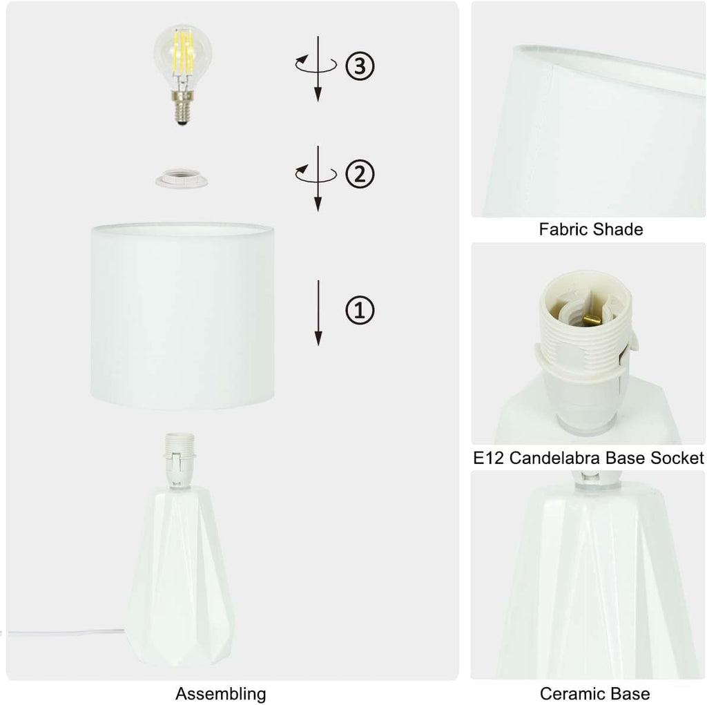 Elisa Offwhite Small Table Lamp for Living Room as Bedside Table Lamp for Bedroom, Modern Ceramic Kids Night Table Lamp, Φ6.1×H12.4IN, Bulb…
